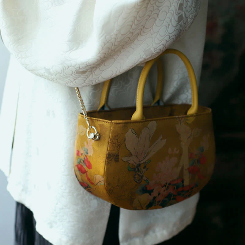 Borsa a tracolla con cerniera in metallo con catena di metallo, motivo : Buddha Stones, vintage, fiore, peonia - Image 10