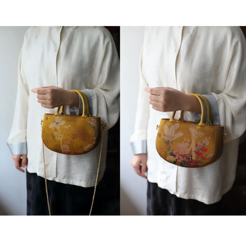 Borsa a tracolla con cerniera in metallo con catena di metallo, motivo : Buddha Stones, vintage, fiore, peonia - Image 12