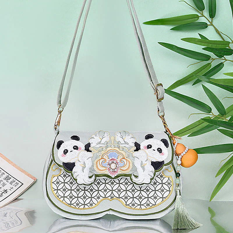 Borsa a tracolla con ciondolo a forma di zucca con fiori di panda e pietre Buddha Stones