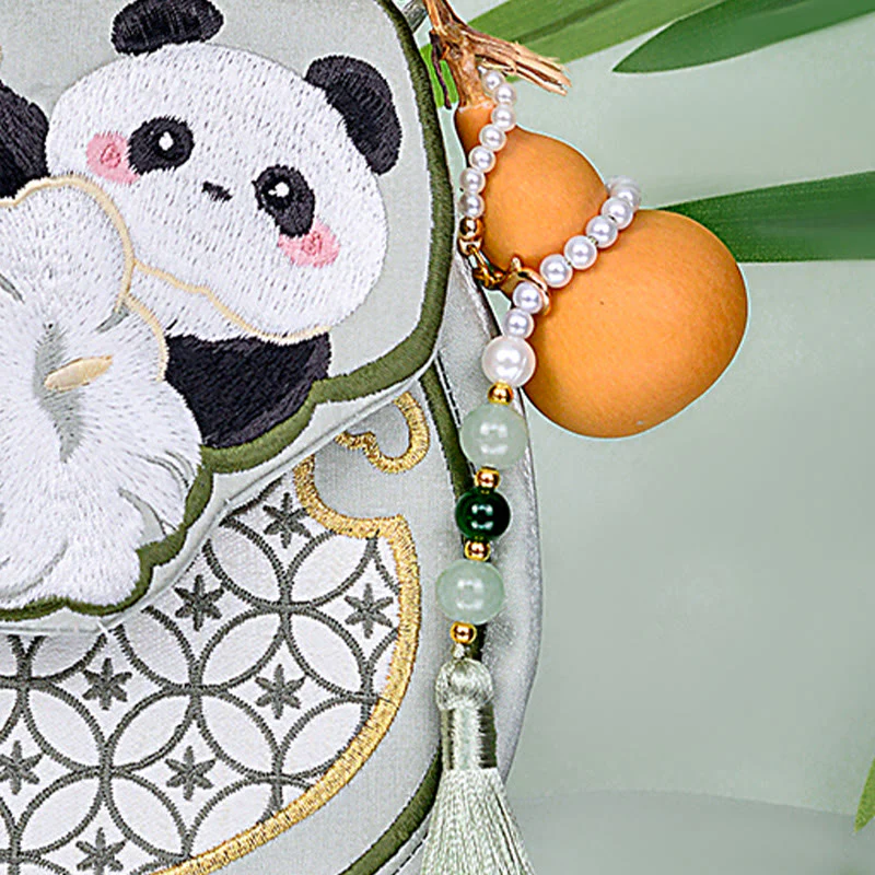 Borsa a tracolla con ciondolo a forma di zucca con fiori di panda e pietre Buddha Stones - Image 10