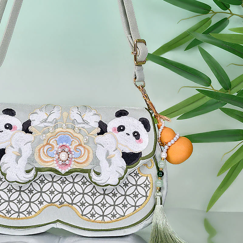 Borsa a tracolla con ciondolo a forma di zucca con fiori di panda e pietre Buddha Stones - Image 2
