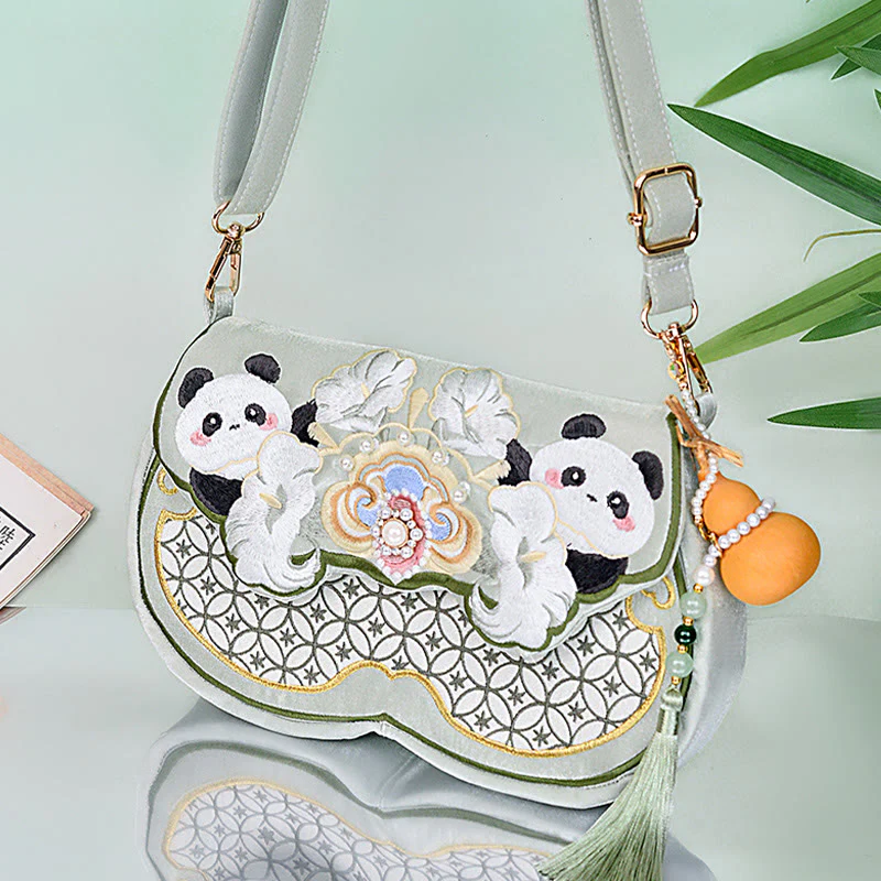 Borsa a tracolla con ciondolo a forma di zucca con fiori di panda e pietre Buddha Stones - Image 3