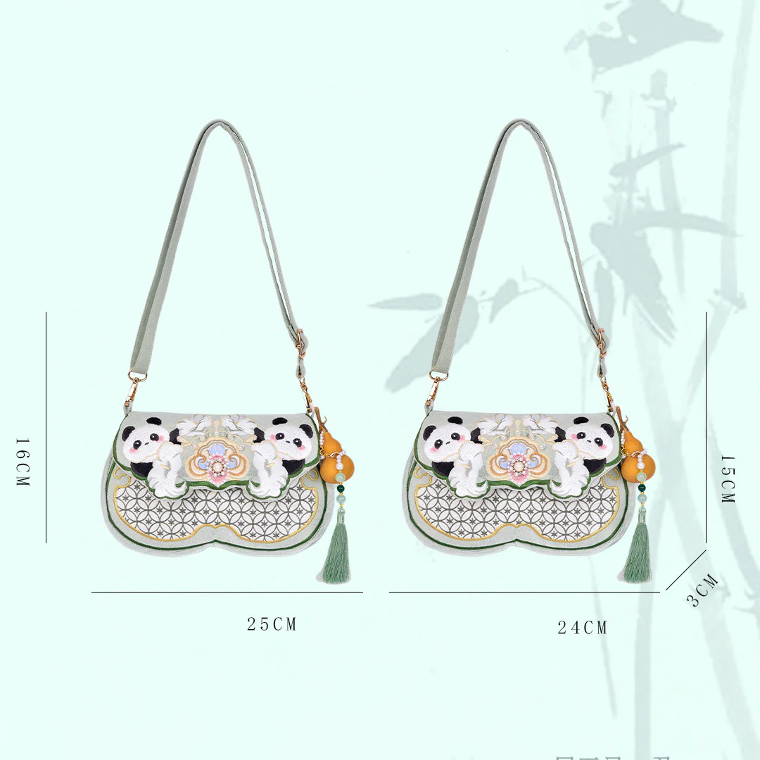 Borsa a tracolla con ciondolo a forma di zucca con fiori di panda e pietre Buddha Stones - Image 6