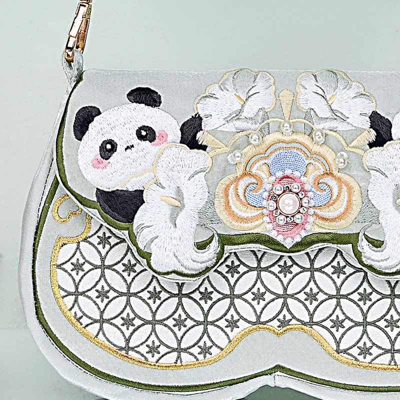 Borsa a tracolla con ciondolo a forma di zucca con fiori di panda e pietre Buddha Stones - Image 7