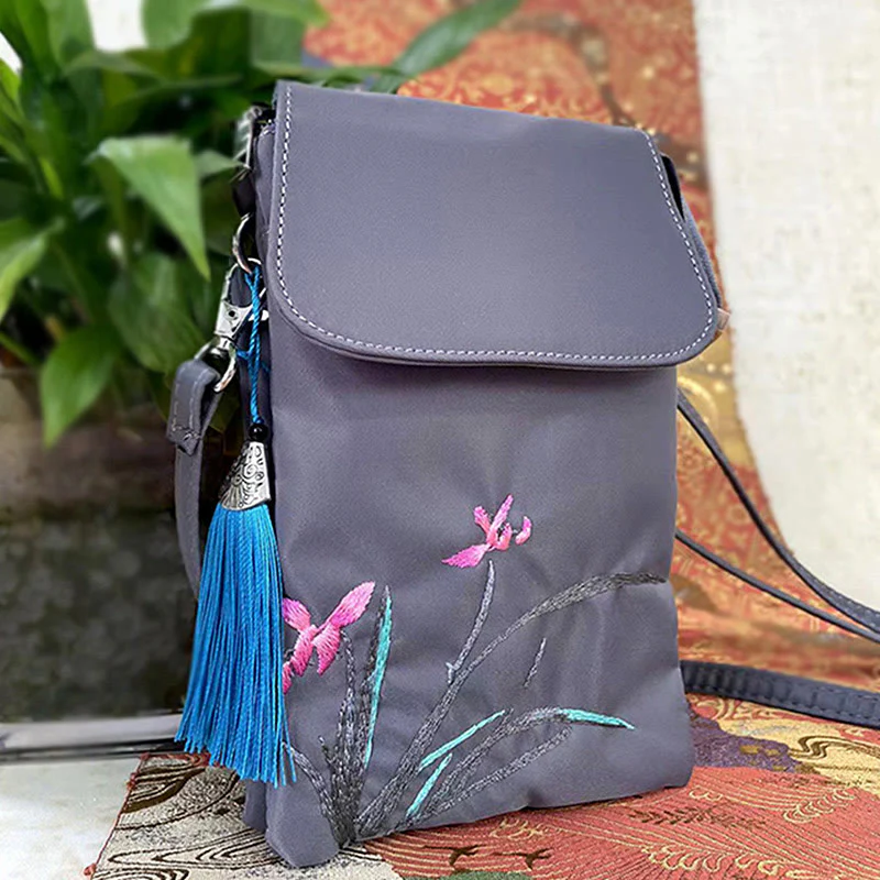 Borsa a tracolla con fiori di loto ricamati a mano, impermeabile , Buddha Stones , borsa per cellulare - Image 28