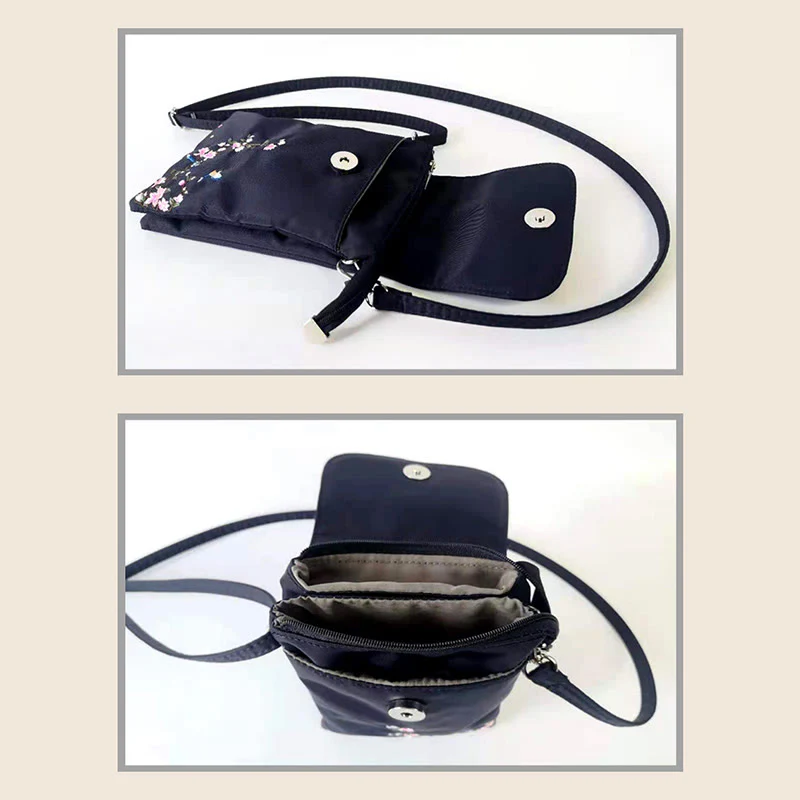 Borsa a tracolla con fiori di loto ricamati a mano, impermeabile , Buddha Stones , borsa per cellulare - Image 7