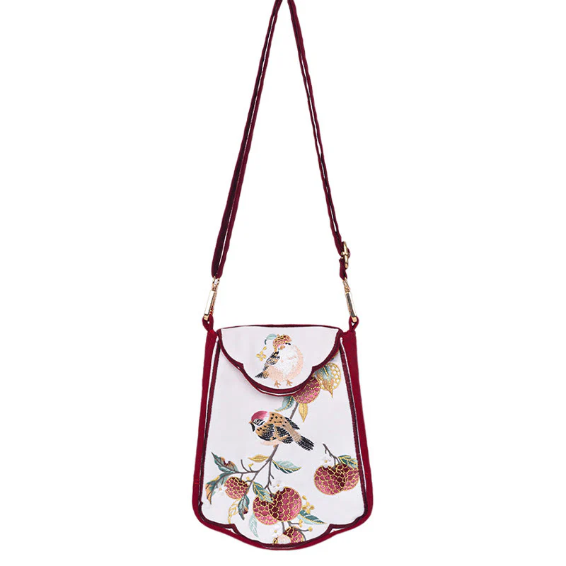Borsa a tracolla con nappa e ricamo di lychee con Buddha Stones, borsa a tracolla - Image 6