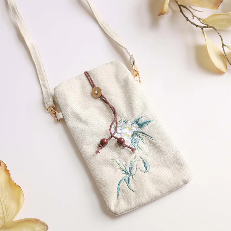 Borsa a tracolla con piccoli fiori ricamati Buddha Stones Borsa a tracolla Borsa per cellulare 11*20cm - Image 15