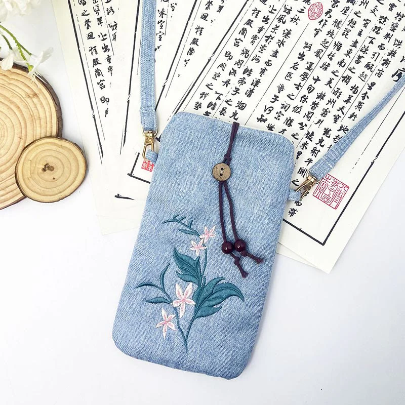 Borsa a tracolla con piccoli fiori ricamati Buddha Stones Borsa a tracolla Borsa per cellulare 11*20cm - Image 20