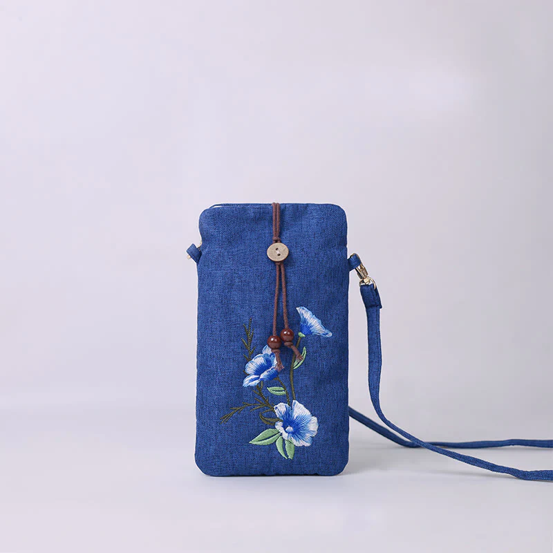 Borsa a tracolla con piccoli fiori ricamati Buddha Stones Borsa a tracolla Borsa per cellulare 11*20cm - Image 3