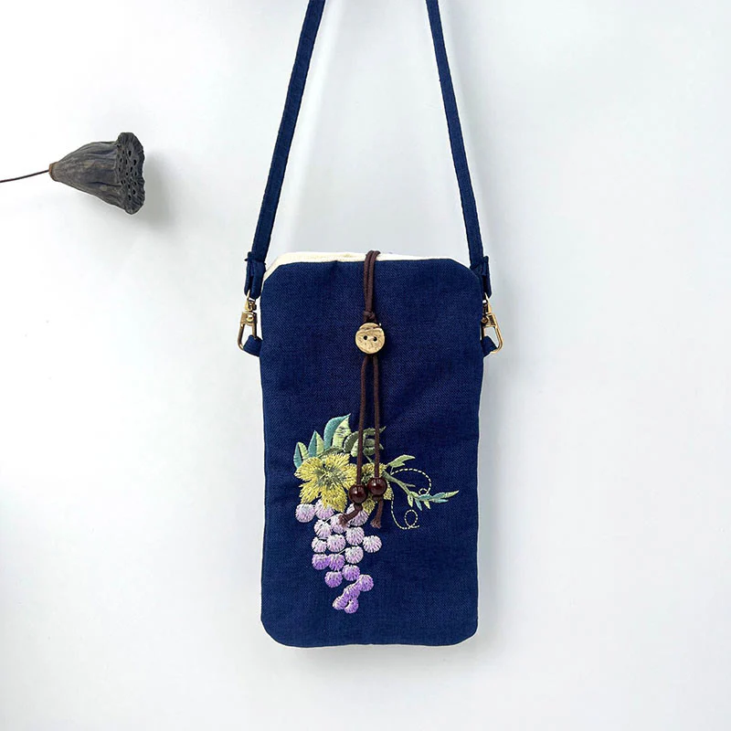 Borsa a tracolla con piccoli fiori ricamati Buddha Stones Borsa a tracolla Borsa per cellulare 11*20cm - Image 37