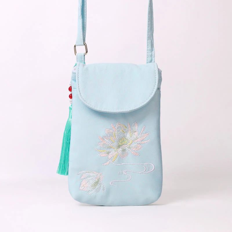 Borsa a tracolla con piccoli fiori ricamati Buddha Stones, borsa a tracolla, borsa per cellulare a doppio strato - Image 15