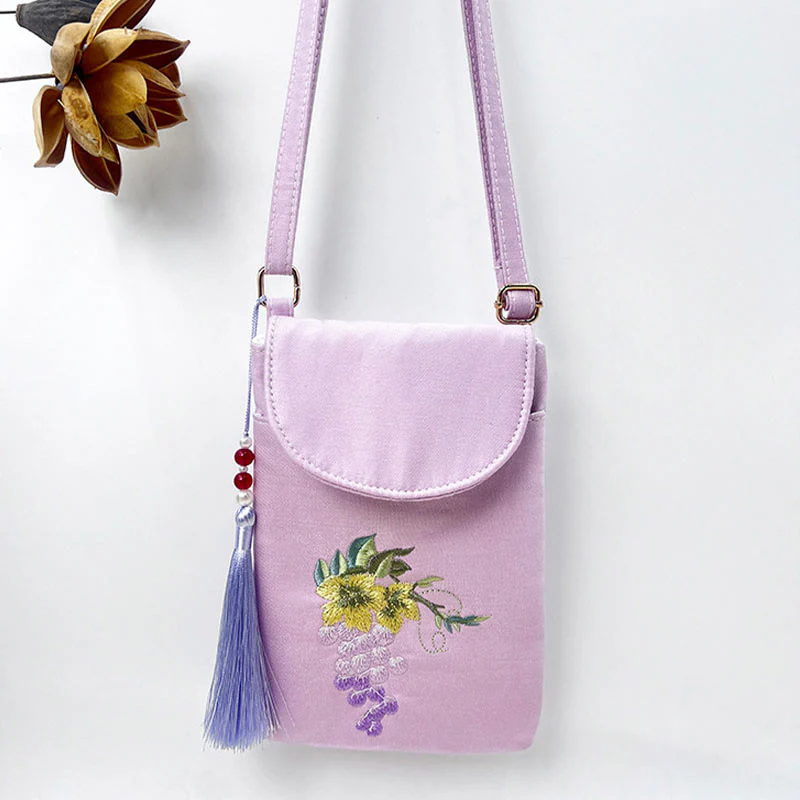 Borsa a tracolla con piccoli fiori ricamati Buddha Stones, borsa a tracolla, borsa per cellulare a doppio strato - Image 20
