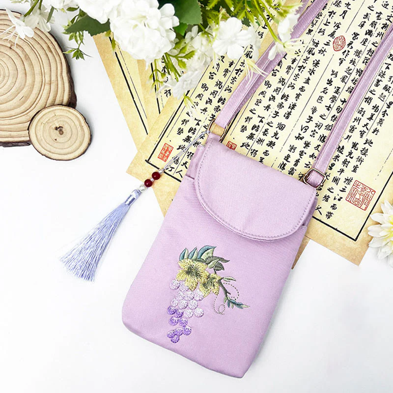 Borsa a tracolla con piccoli fiori ricamati Buddha Stones, borsa a tracolla, borsa per cellulare a doppio strato - Image 22