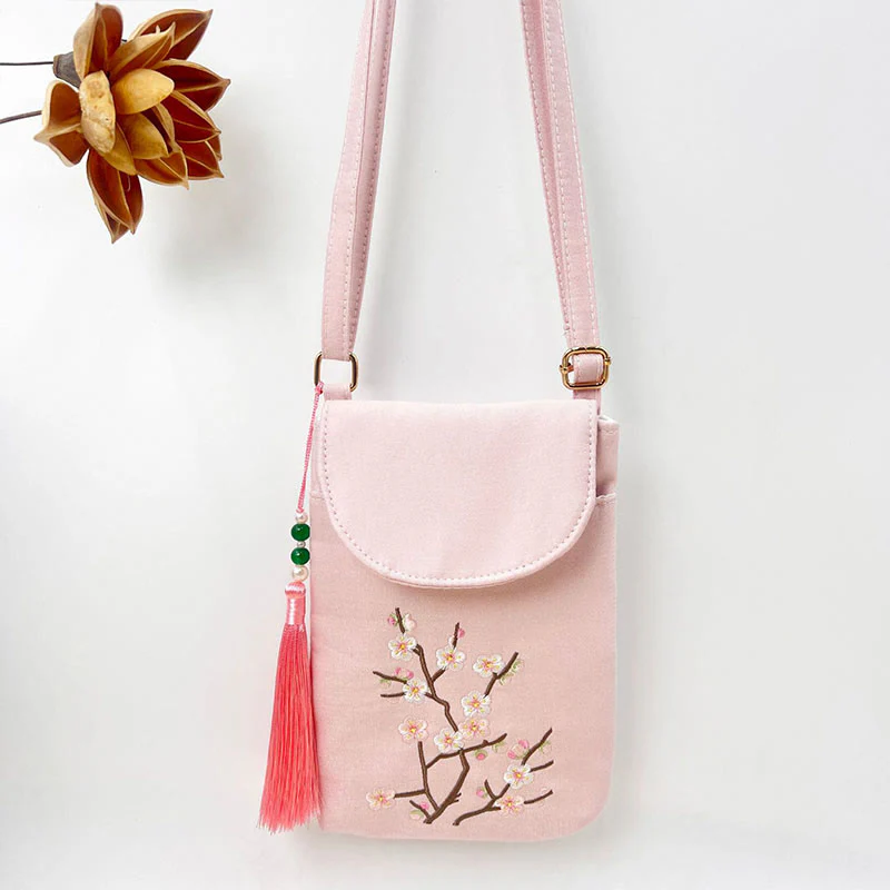 Borsa a tracolla con piccoli fiori ricamati Buddha Stones, borsa a tracolla, borsa per cellulare a doppio strato - Image 25