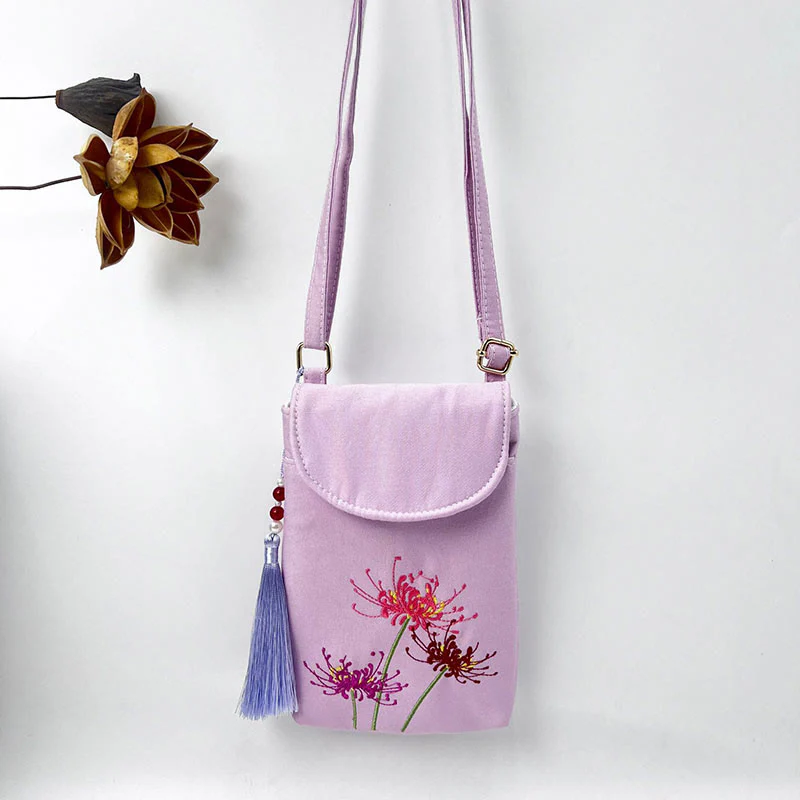 Borsa a tracolla con piccoli fiori ricamati Buddha Stones, borsa a tracolla, borsa per cellulare a doppio strato - Image 28