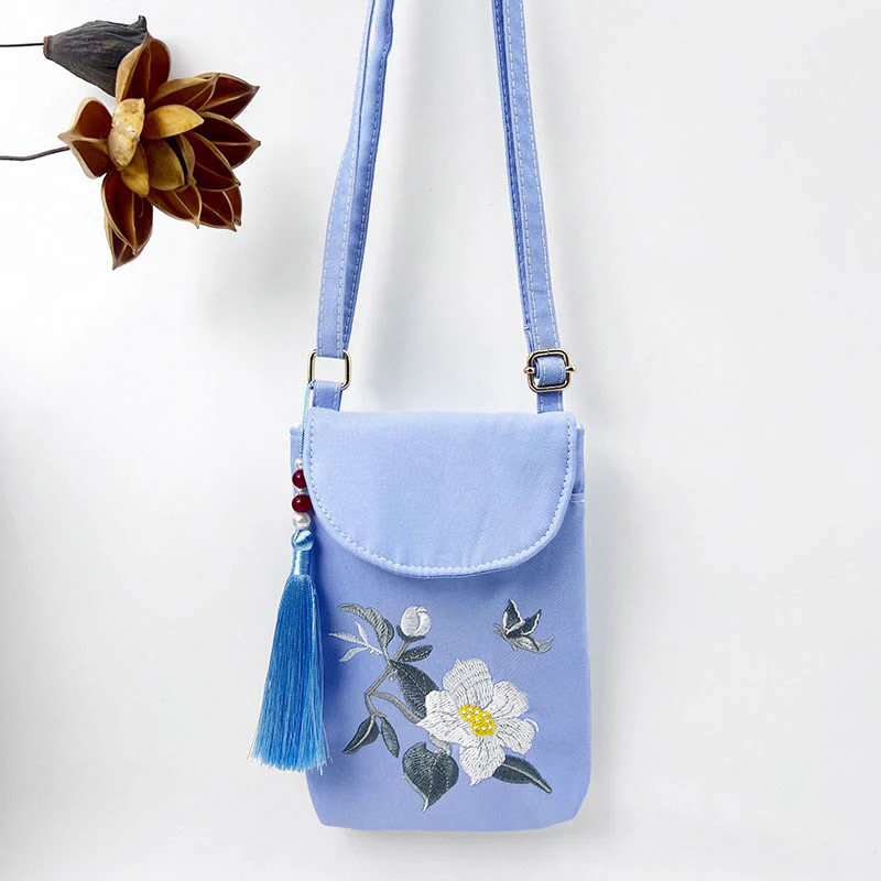 Borsa a tracolla con piccoli fiori ricamati Buddha Stones, borsa a tracolla, borsa per cellulare a doppio strato - Image 36
