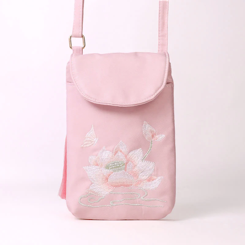 Borsa a tracolla con piccoli fiori ricamati Buddha Stones, borsa a tracolla, borsa per cellulare a doppio strato - Image 6