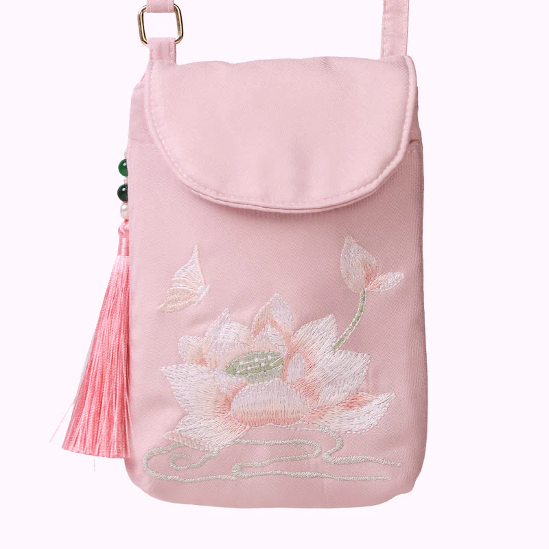 Borsa a tracolla con piccoli fiori ricamati Buddha Stones, borsa a tracolla, borsa per cellulare a doppio strato - Image 9