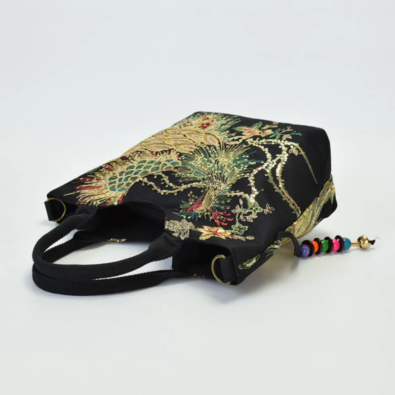 Borsa a tracolla con ricamo a doppia faccia con Buddha Stones e pavone - Image 10