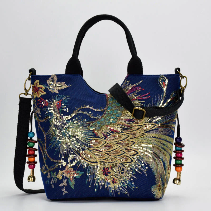 Borsa a tracolla con ricamo a doppia faccia con Buddha Stones e pavone - Image 4