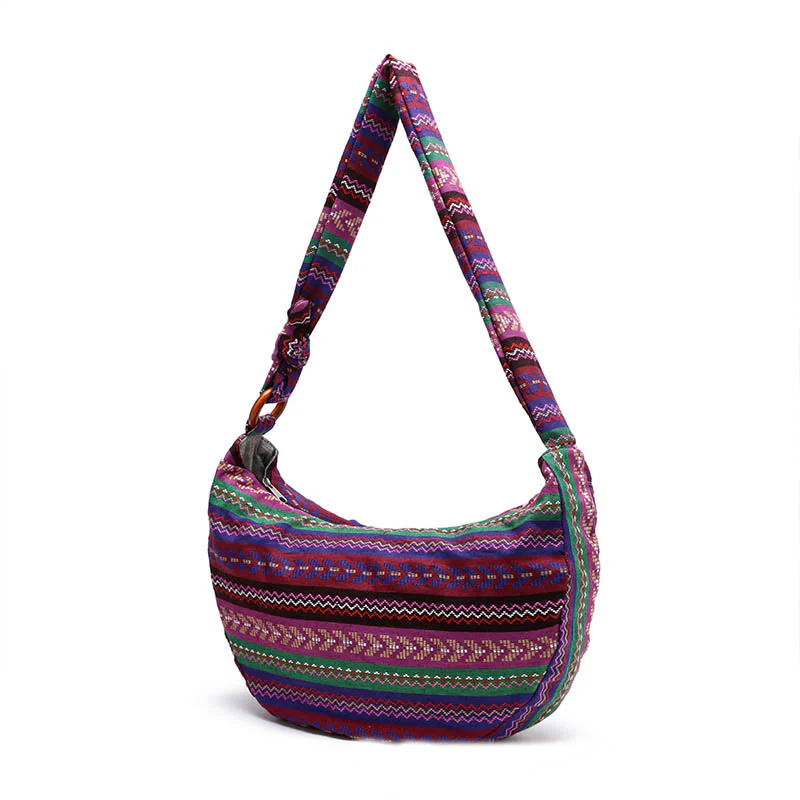 Borsa a tracolla con stampa a strisce di cotone Buddha Stones - Image 17