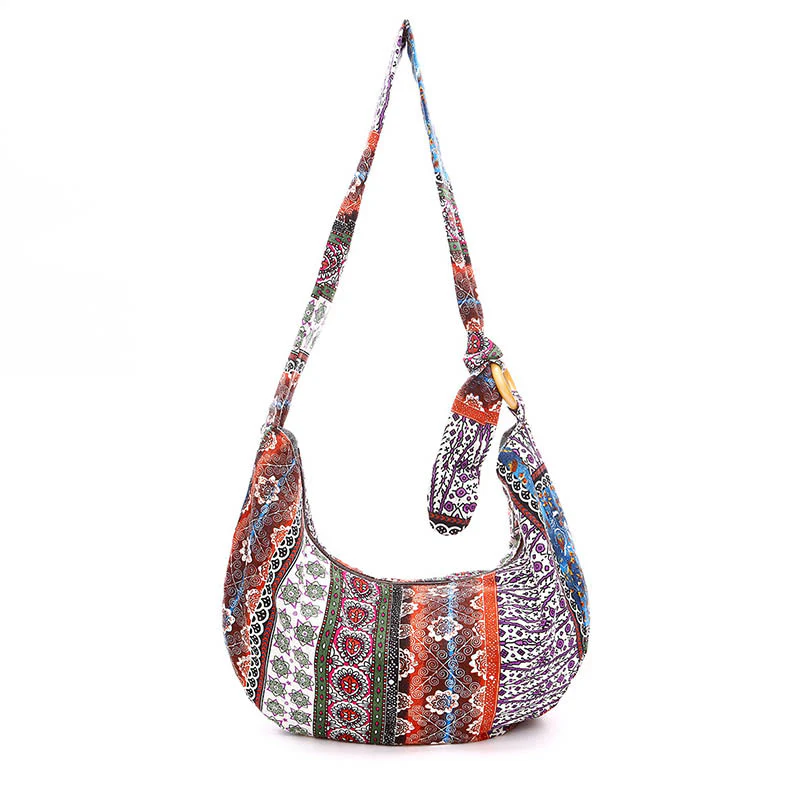 Borsa a tracolla con stampa a strisce di cotone Buddha Stones - Image 2