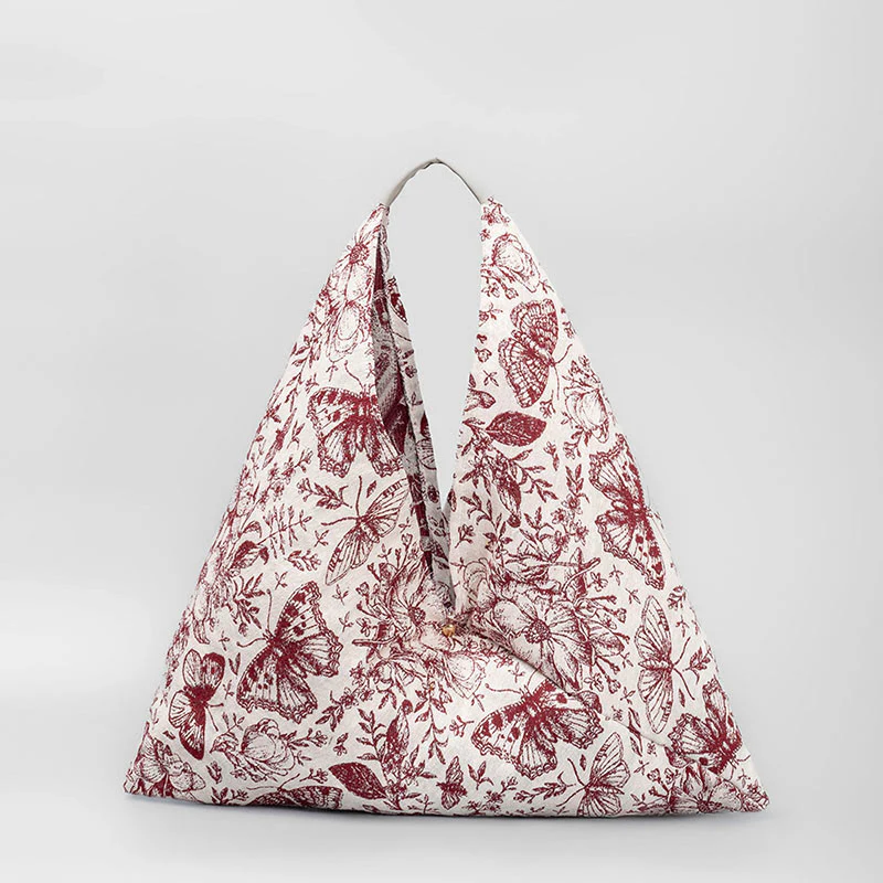 Borsa a tracolla con stampa geometrica a triangolo sotto le ascelle, motivo: Buddha Stones, fiori, lettere, farfalle - Image 10
