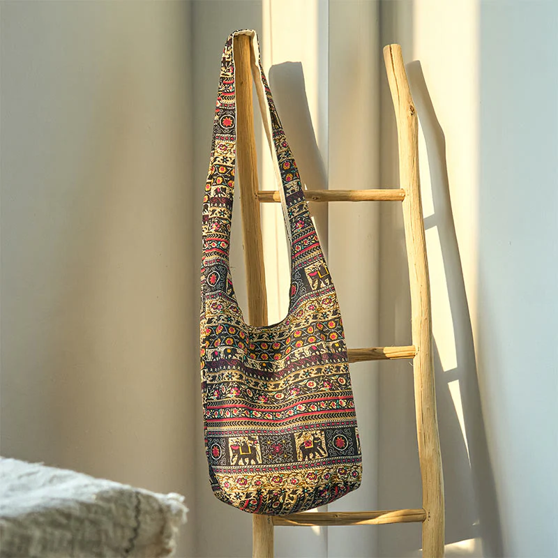 Borsa a tracolla con strisce di elefante in cotone Buddha Stones - Image 2