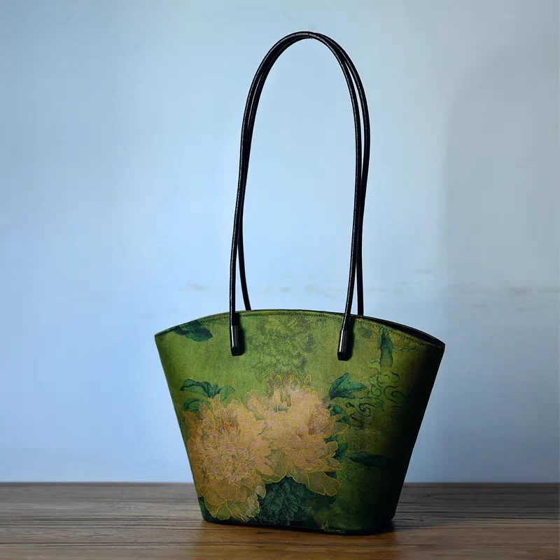 Borsa a tracolla grande capacità Buddha Stones Vintage Bamboo Magpie Peony Butterfly - Image 12