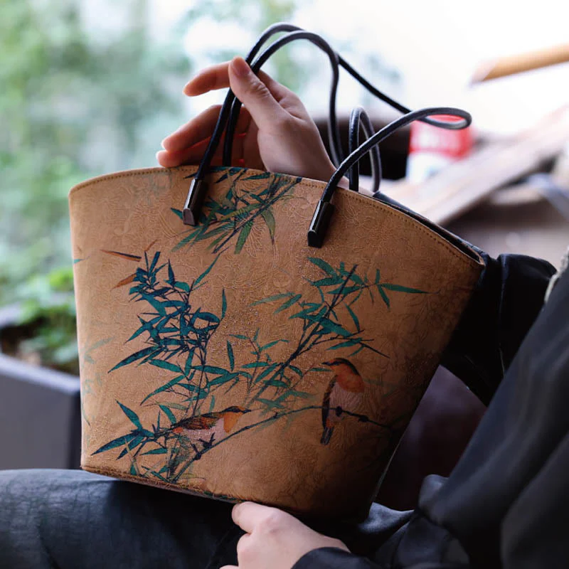Borsa a tracolla grande capacità Buddha Stones Vintage Bamboo Magpie Peony Butterfly - Image 2