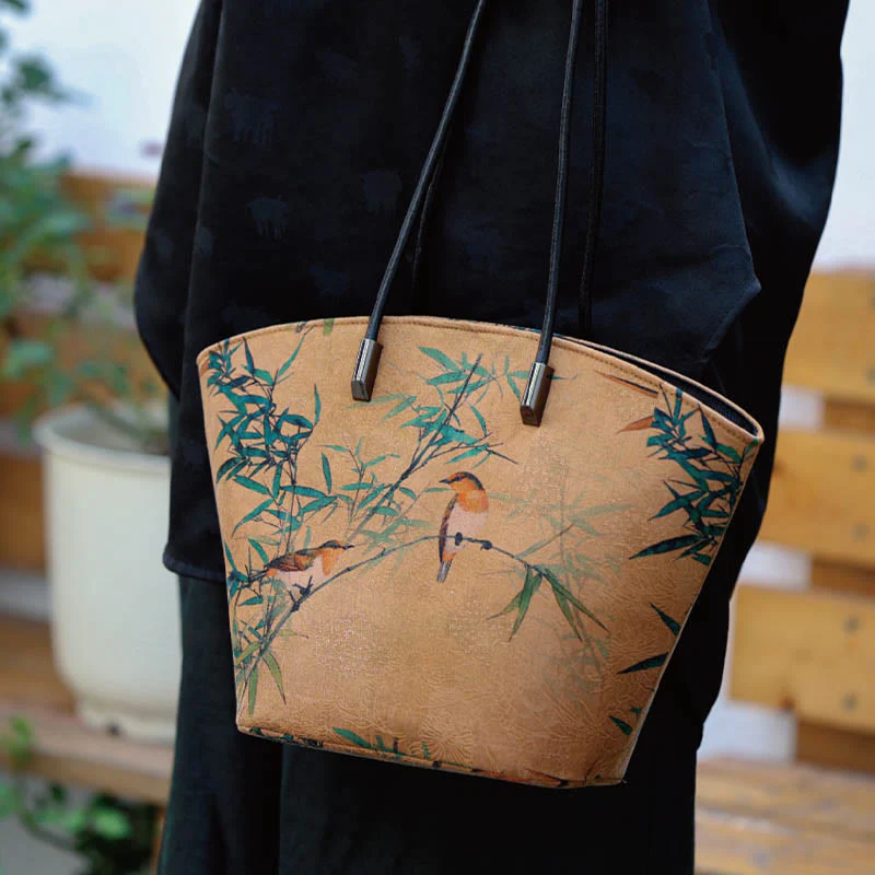 Borsa a tracolla grande capacità Buddha Stones Vintage Bamboo Magpie Peony Butterfly - Image 3