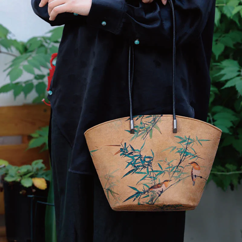 Borsa a tracolla grande capacità Buddha Stones Vintage Bamboo Magpie Peony Butterfly - Image 4