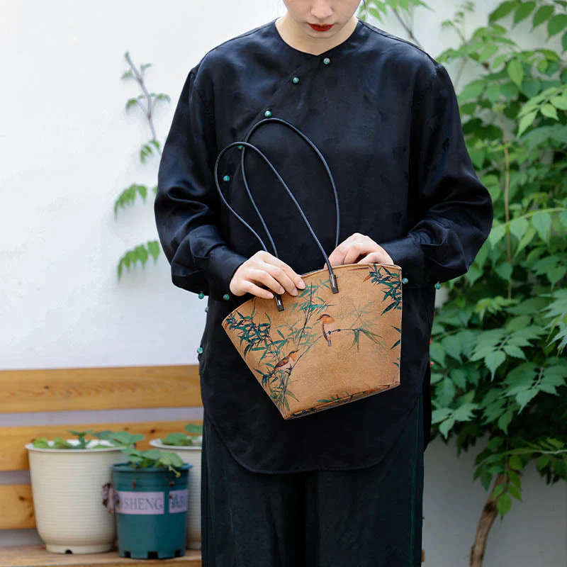 Borsa a tracolla grande capacità Buddha Stones Vintage Bamboo Magpie Peony Butterfly - Image 7