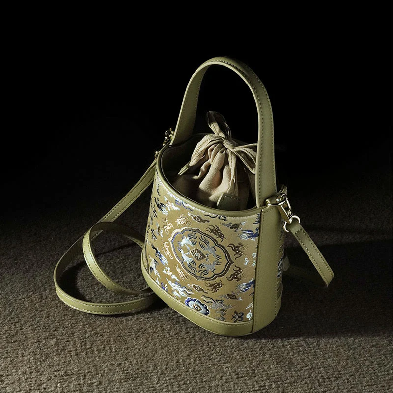 Borsa a tracolla in broccato con ciondolo a forma di gru e cervo, stile retrò, Buddha Stones - Image 4