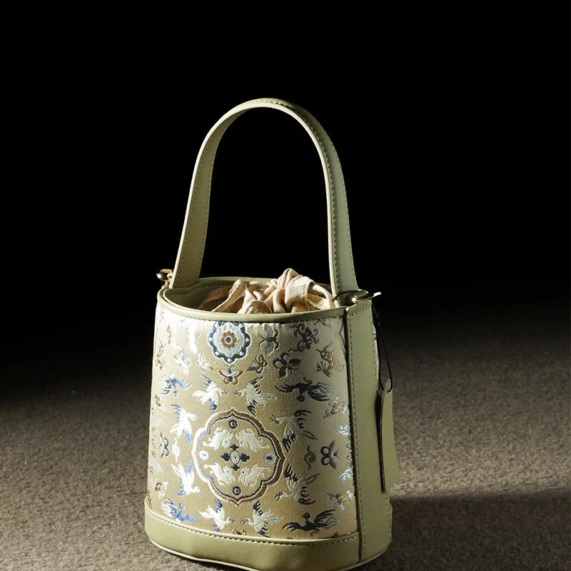 Borsa a tracolla in broccato con ciondolo a forma di gru e cervo, stile retrò, Buddha Stones - Image 5