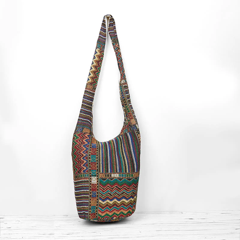 Borsa a tracolla in cotone con motivo a onde marroni e verdi Buddha Stones - Image 2
