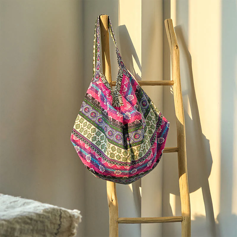 Borsa a tracolla in cotone con motivo a strisce colorate Buddha Stones - Image 12