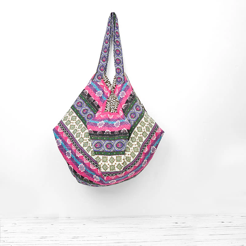 Borsa a tracolla in cotone con motivo a strisce colorate Buddha Stones - Image 13