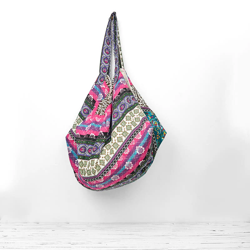 Borsa a tracolla in cotone con motivo a strisce colorate Buddha Stones - Image 14