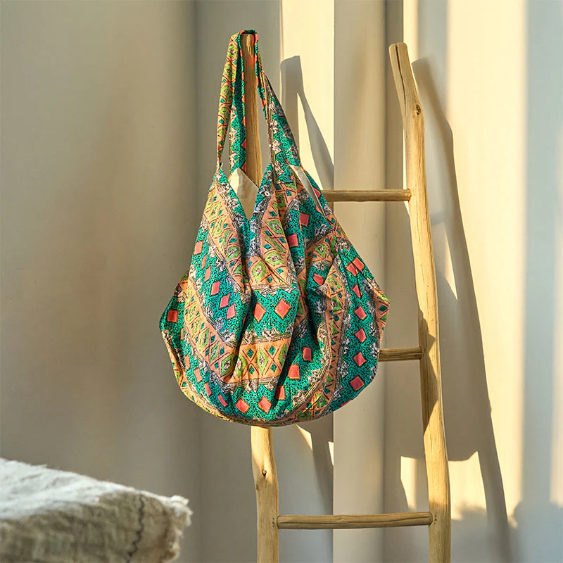 Borsa a tracolla in cotone con motivo a strisce colorate Buddha Stones - Image 18