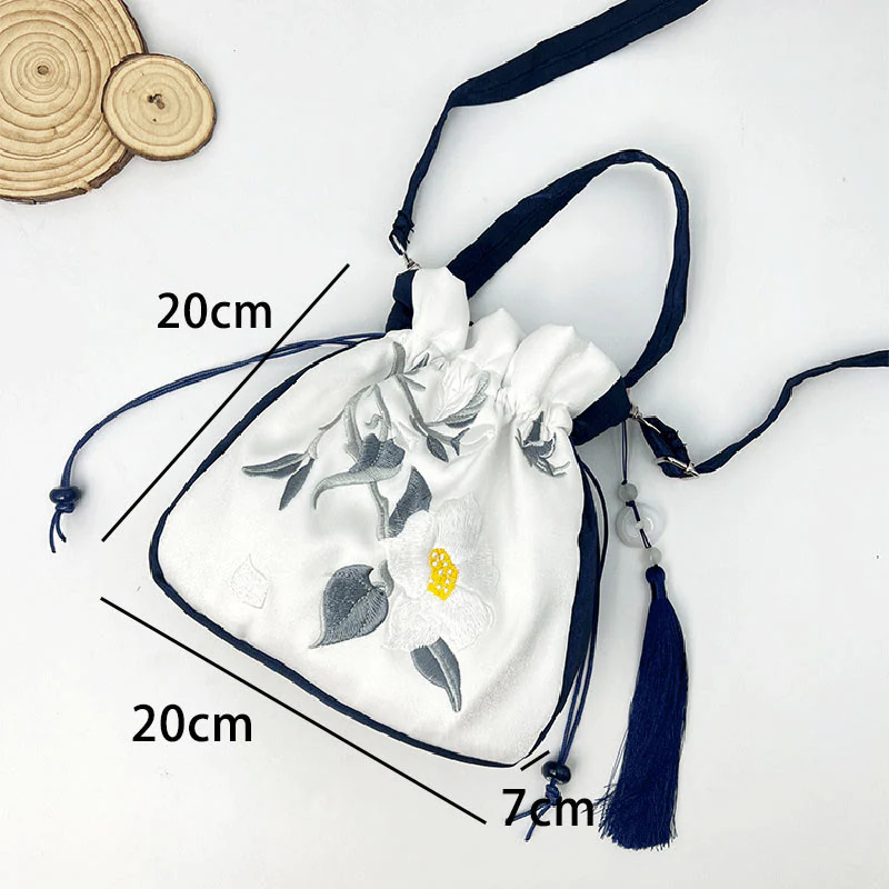 Borsa a tracolla in cotone e lino con Buddha Stones ricamate, motivo: loto, pesce Koi, gru, camelia, borsa a tracolla - Image 11