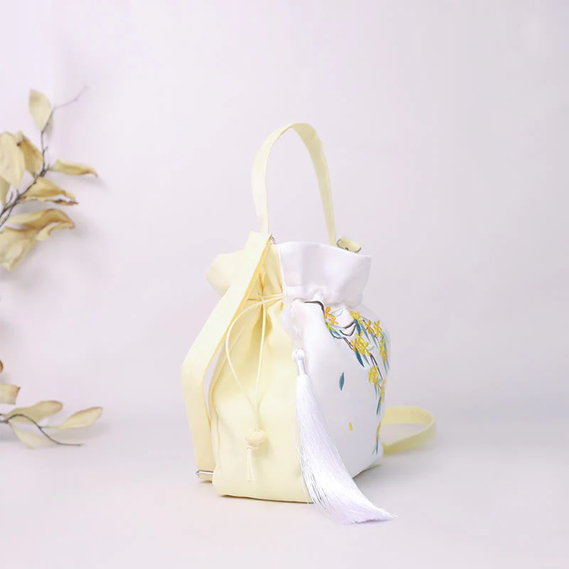Borsa a tracolla in cotone e lino con ricamo a forma di Buddha Stones, osmanto, peonia, uva, gatto, borsa a tracolla - Image 5
