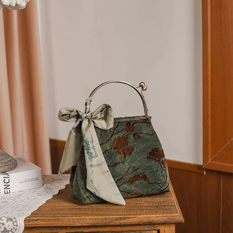 Borsa a tracolla in metallo con catena in velluto jacquard Buddha Stones - Image 2
