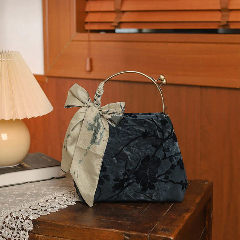 Borsa a tracolla in metallo con catena in velluto jacquard Buddha Stones - Image 8