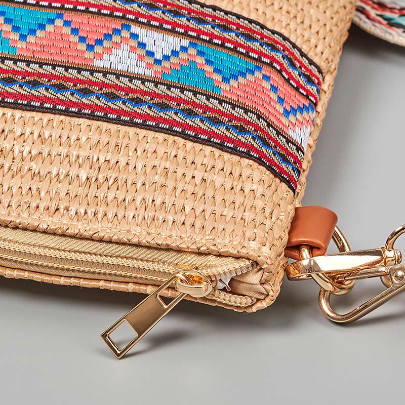 Borsa a tracolla in paglia intrecciata con geometria colorata, motivo Buddha Stones Boho - Image 3