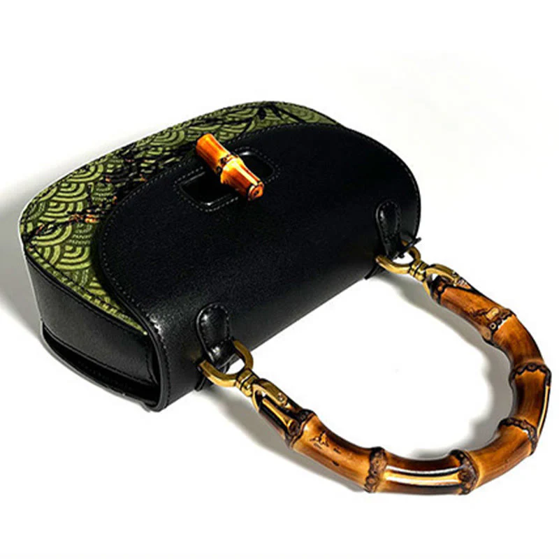Borsa a tracolla in seta Xiangyunsha con manico in bambù e pietre Buddha Stones - Image 9