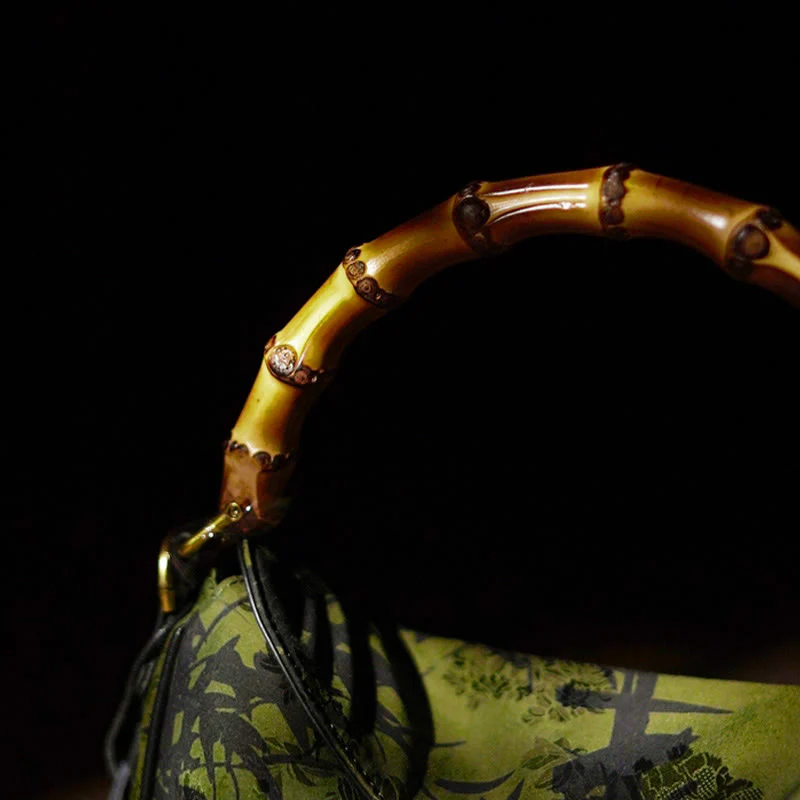 Borsa a tracolla in seta Xiangyunsha con manico in bambù lussureggiante Buddha Stones - Image 7