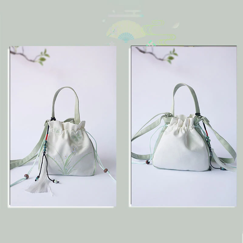 Borsa a tracolla in tela con fiori ricamati a mano con Buddha Stones - Image 10