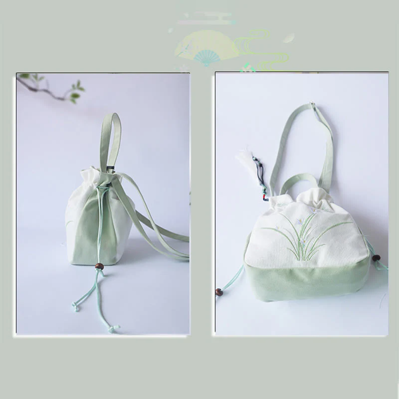 Borsa a tracolla in tela con fiori ricamati a mano con Buddha Stones - Image 11